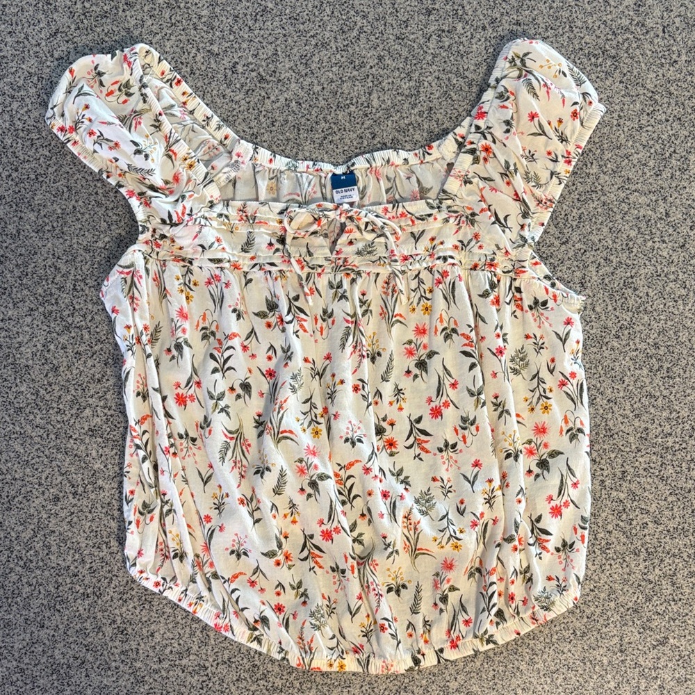 Old Navy Floral Blouse - Cream with Red and Green